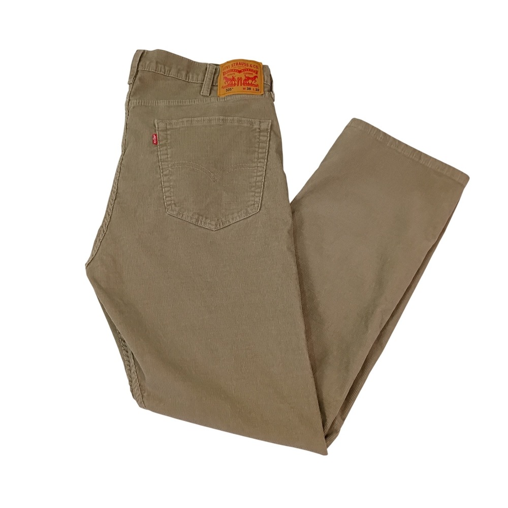 Levis 505 Regular Fit Corduroy Pants Mens 38x32 Tan Khaki Straight Leg Trousers